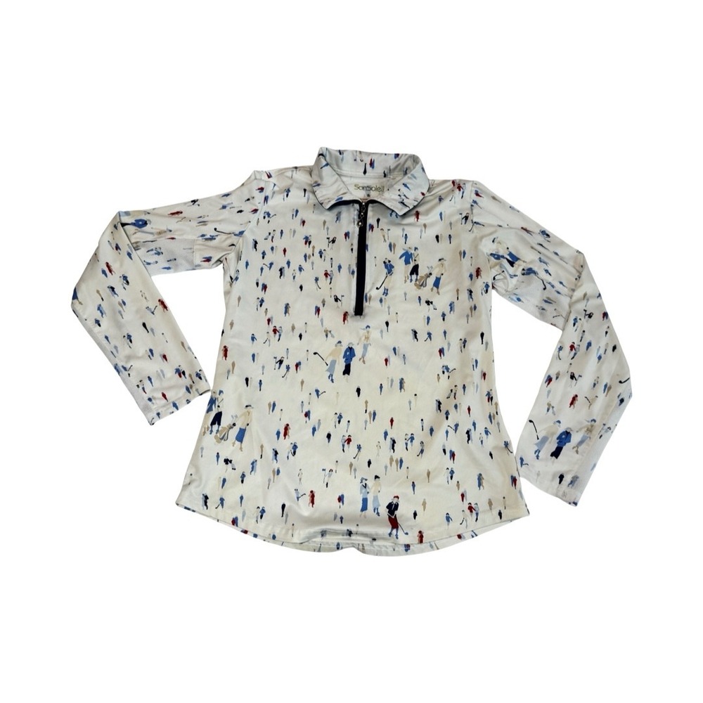 SanSoleil SolCool Womens Small Golf Top Quarter Zip Long Sleeve White Print S - Picture 2 of 7